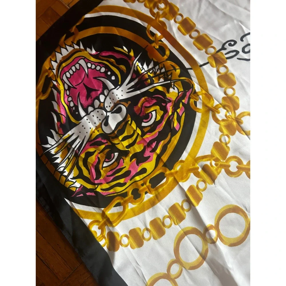 Ed Hardy 2 Pack 100% Silk Fashion Scarves Tiger Leopard Tattoo Print NWT